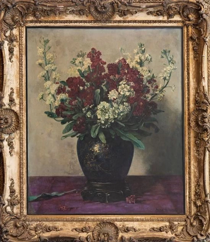 Herbert Schmalz - Fiori in vaso cinese blu polvere
